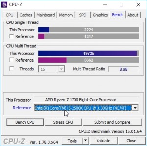 p10 R7-1700 oc CPU-Z bench vs i5-2500K