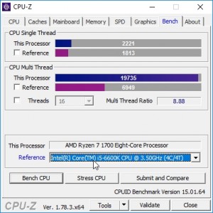 p12 R7-1700 oc CPU-Z bench vs i5-6600K