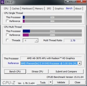 p09 A8-3870K base CPU-Z bench vs PhenomII X4 945