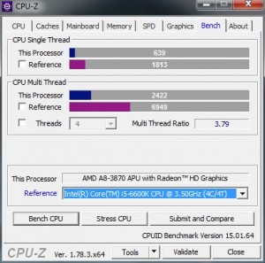 p12 A8-3870K base CPU-Z bench vs i5-6600K