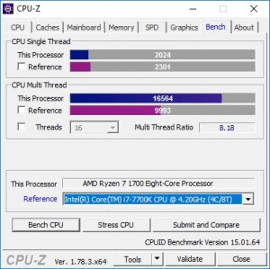 p13 R7-1700 default CPU-Z bench vs i7-7700K